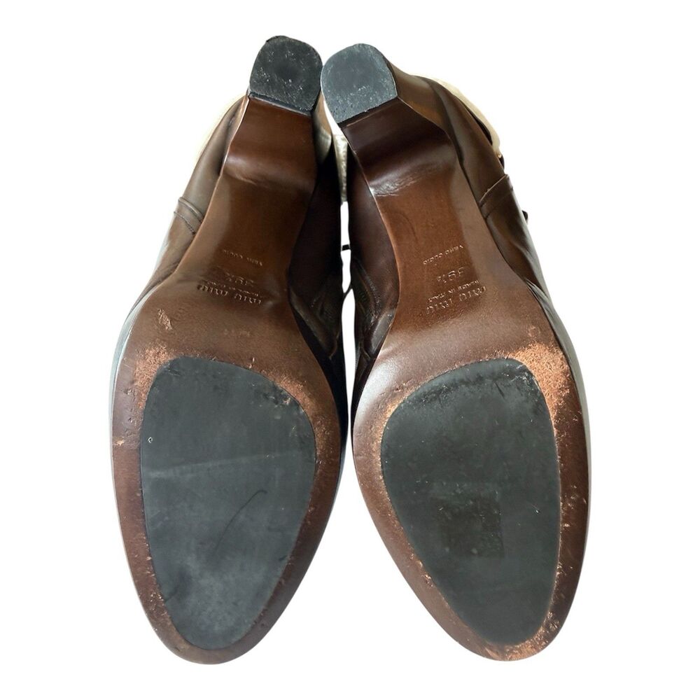 Miu Miu Shearling Lined Brown Leather Ankle Boots SIZE 9.5 Buckle Strap Designer - Picture 6 of 16